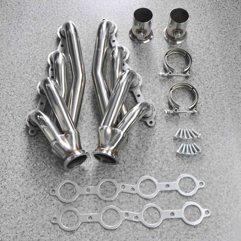Chevrolet LS1 LS2 LS3 LS6 modified exhaust manifold banana set in 304 stainless steel silver