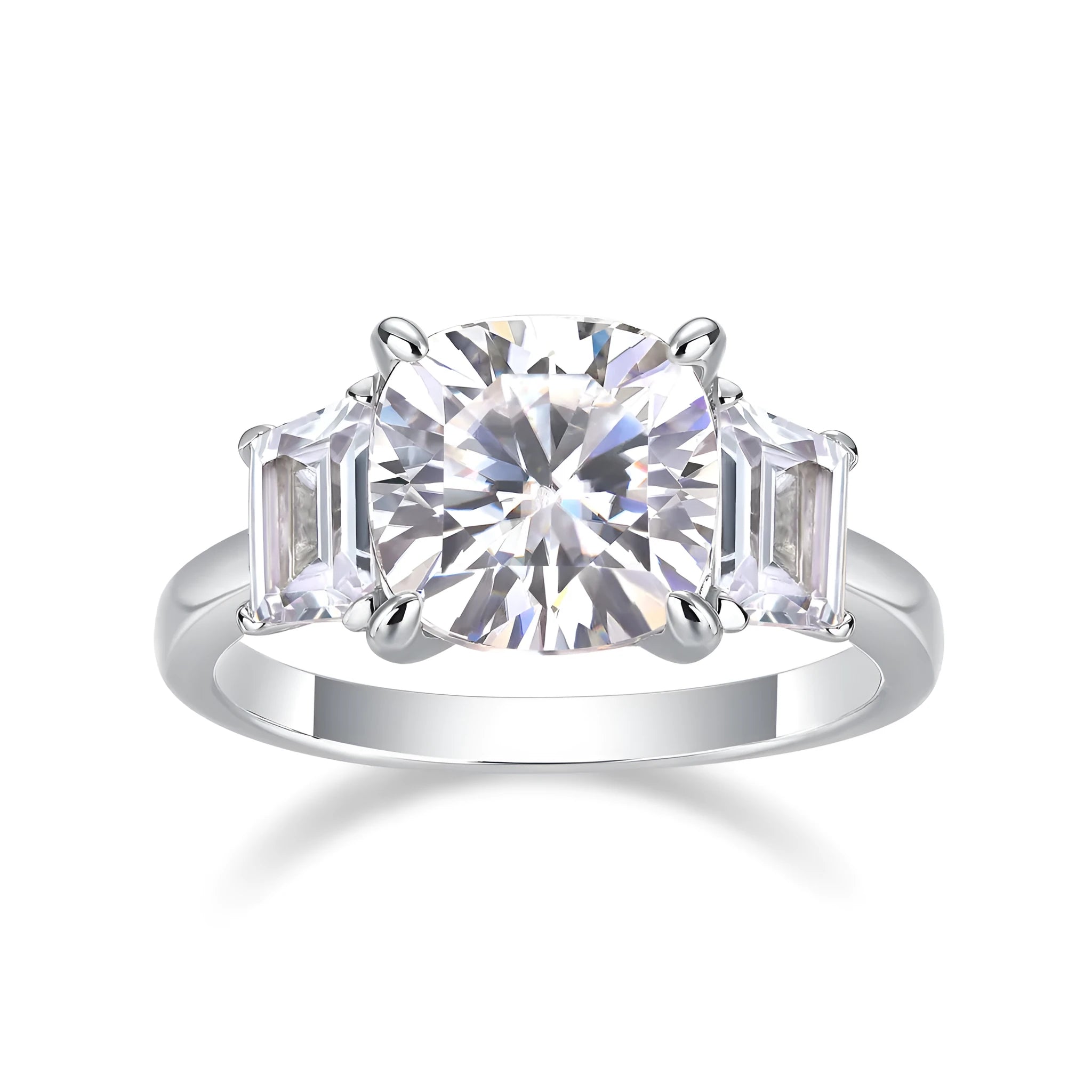 Moissanite wedding ring set with square 9x9mm stone in S925 silver and platinum plating