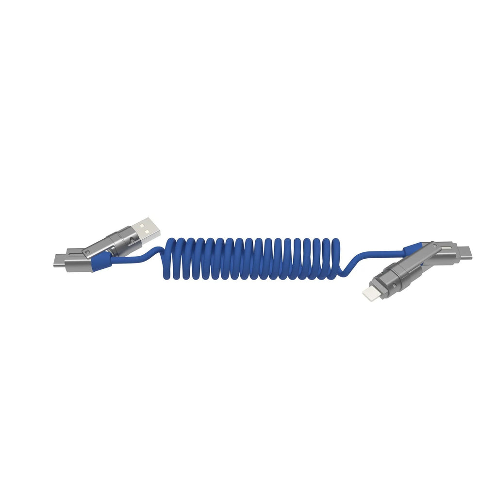 240W spring telescopic fast charge data cable with aluminium alloy body, Micro USB and Type C ports, 1m length
