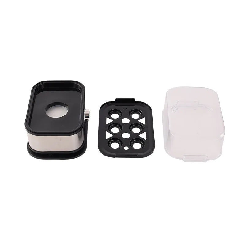 Black mini portable stainless steel egg boiler with universal voltage compatibility
