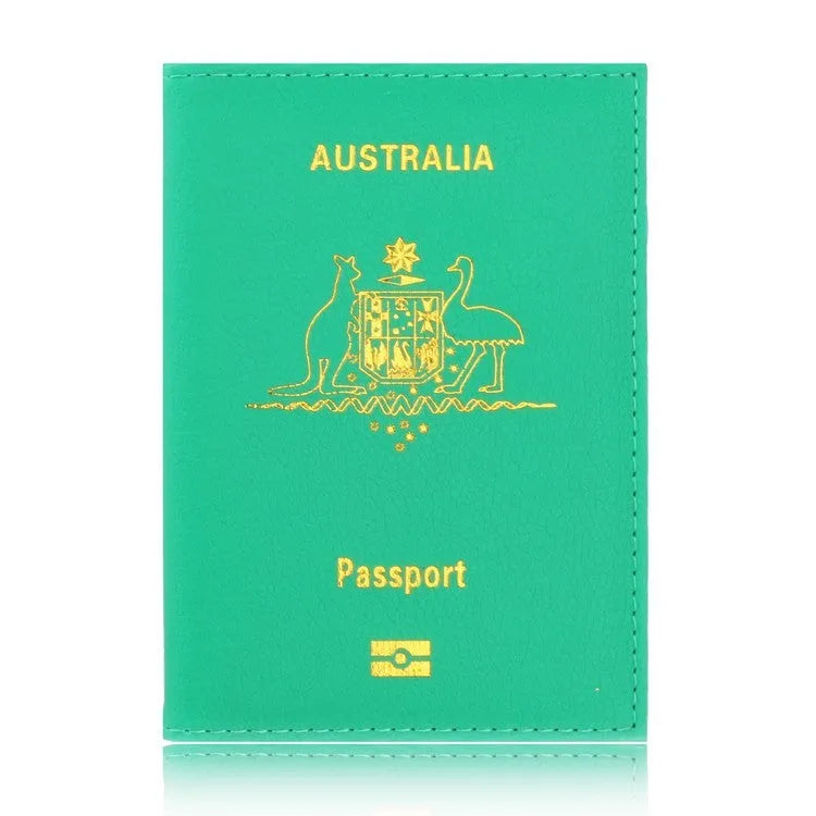 Light blue PU leather card bag with passport and card slots, solid colour European style