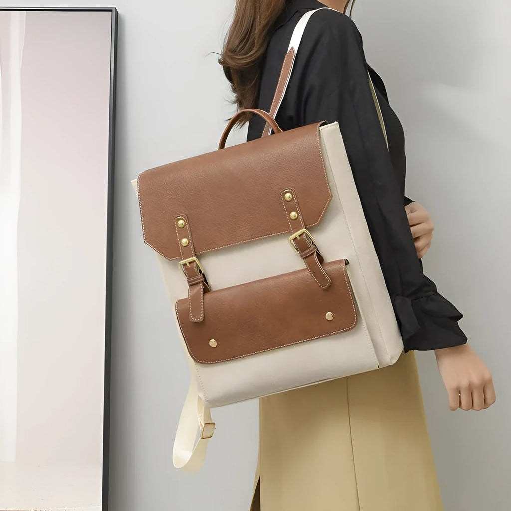 Korean style retro simple backpack in soft PU material with ventilation features