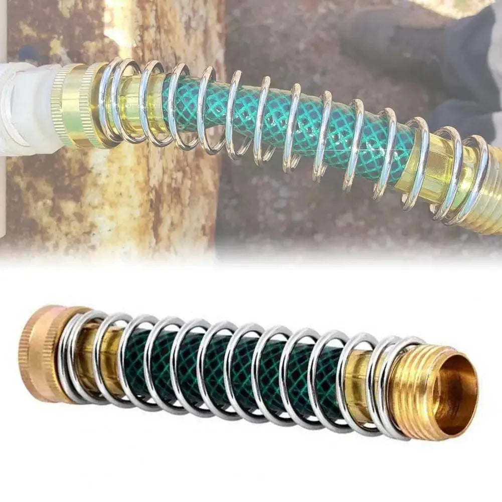 Brass garden hose connector with internal stainless steel spring, length 15 cm