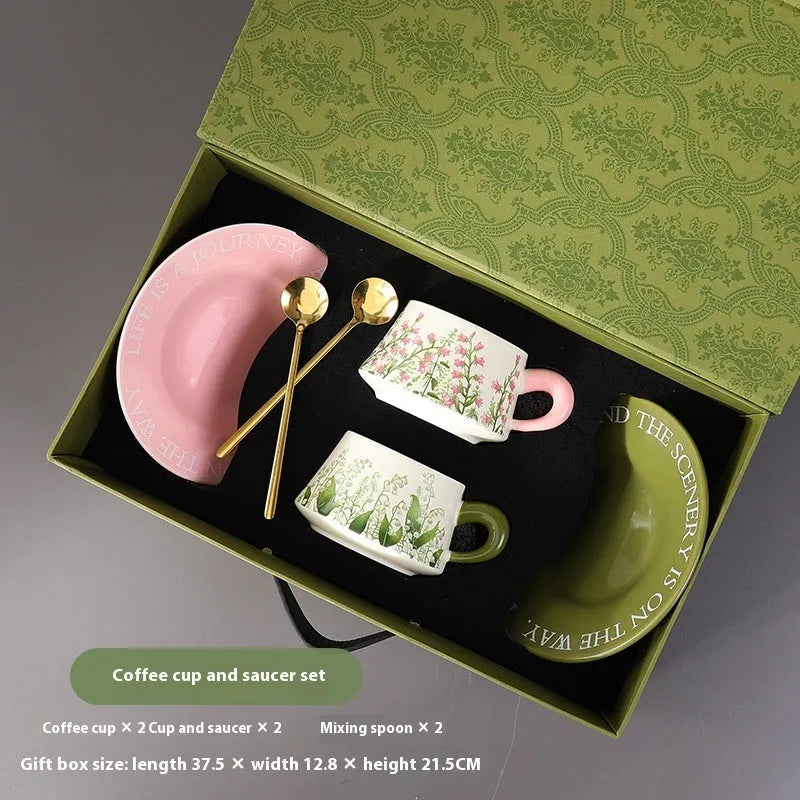 Ceramic coffee cup and saucer set for two people with 300ml capacity cups