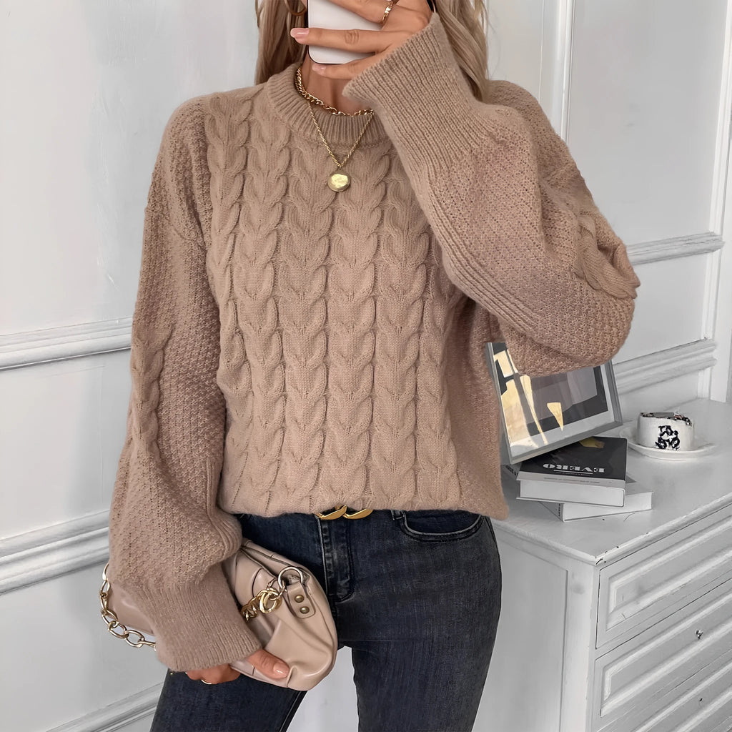 Women's loose casual pullover sweater with twist design in beige colour