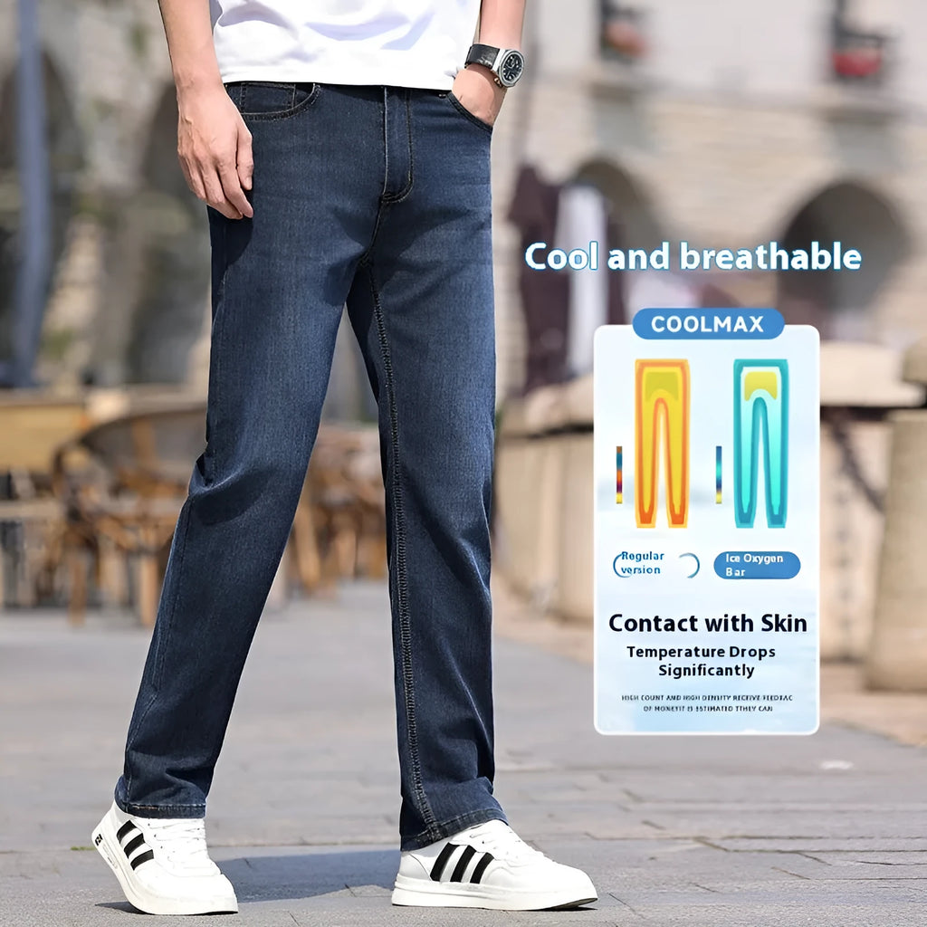 Men's Cotton Stretch Denim Casual Long Pants Straight Type Business Trousers 707 Blue Blue Gray Sizes 29-40