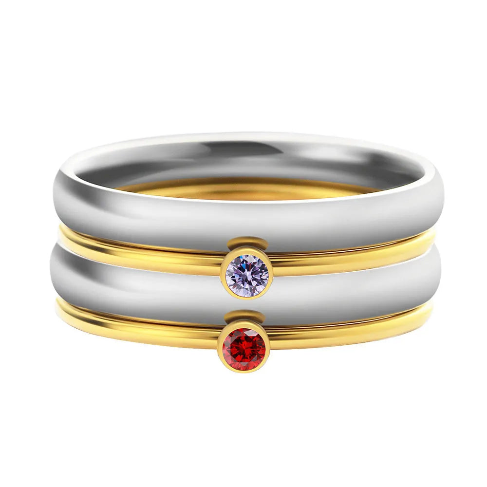 December birthstone ring with engraved geometric design in titanium steel
