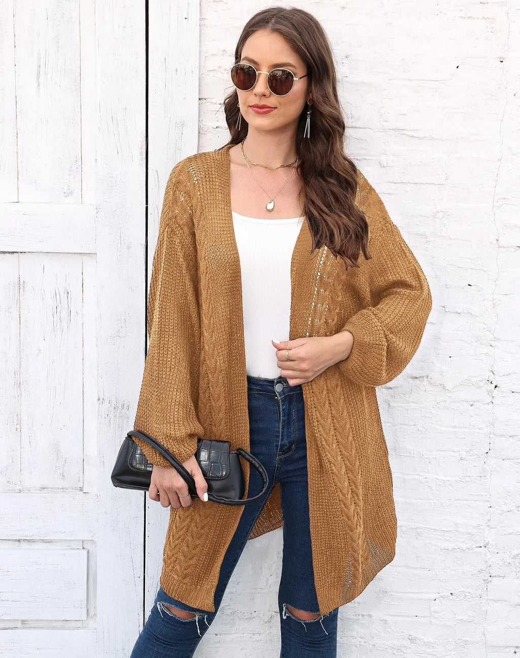 Women's loose casual acrylic sweater coat cardigan in solid colour with free size fit