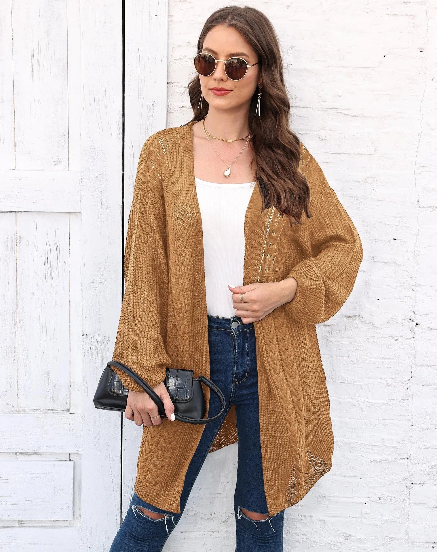 Women's loose casual acrylic sweater coat cardigan in solid colour with free size fit