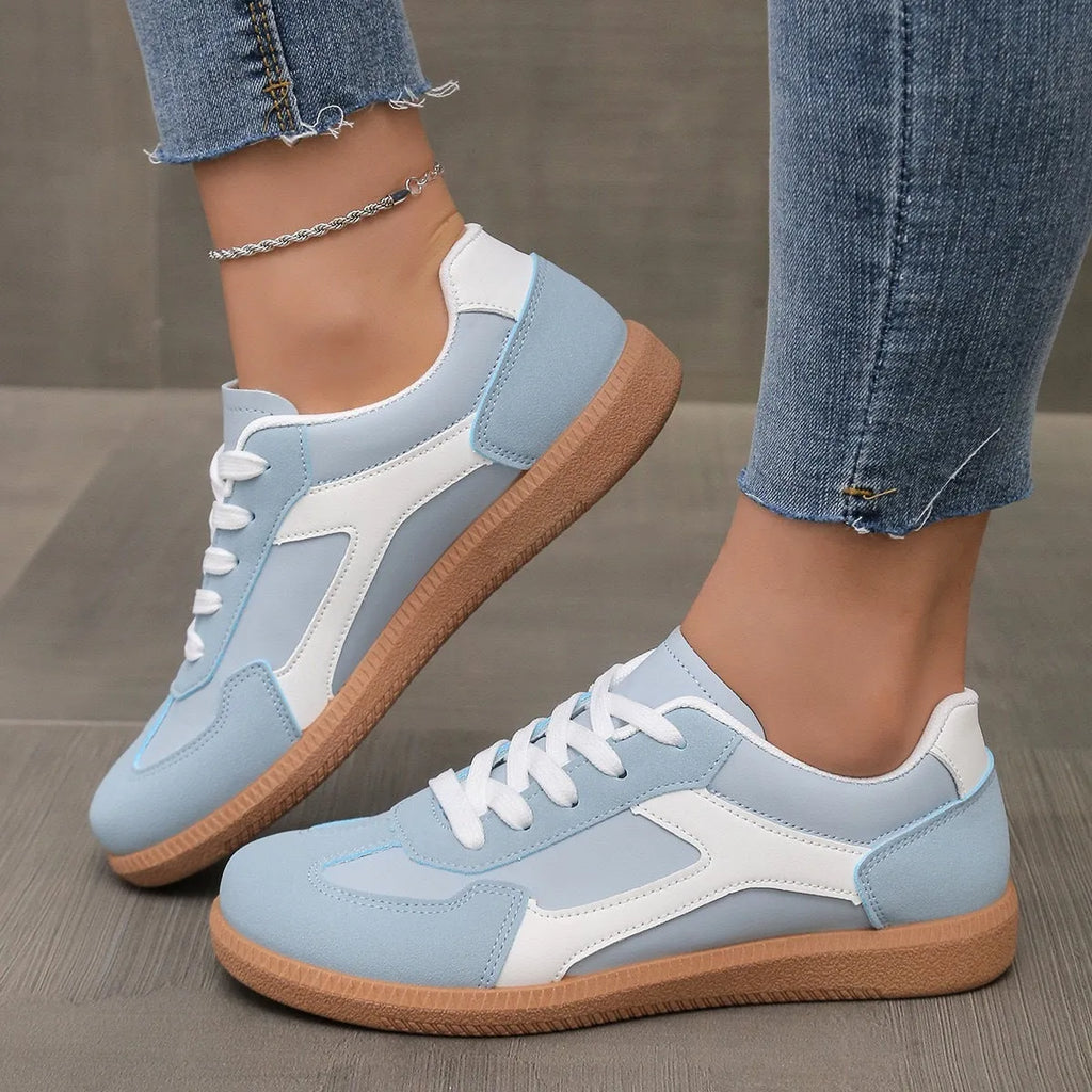 Plus size retro lace-up sneakers in wine red with flat heel and artificial PU upper