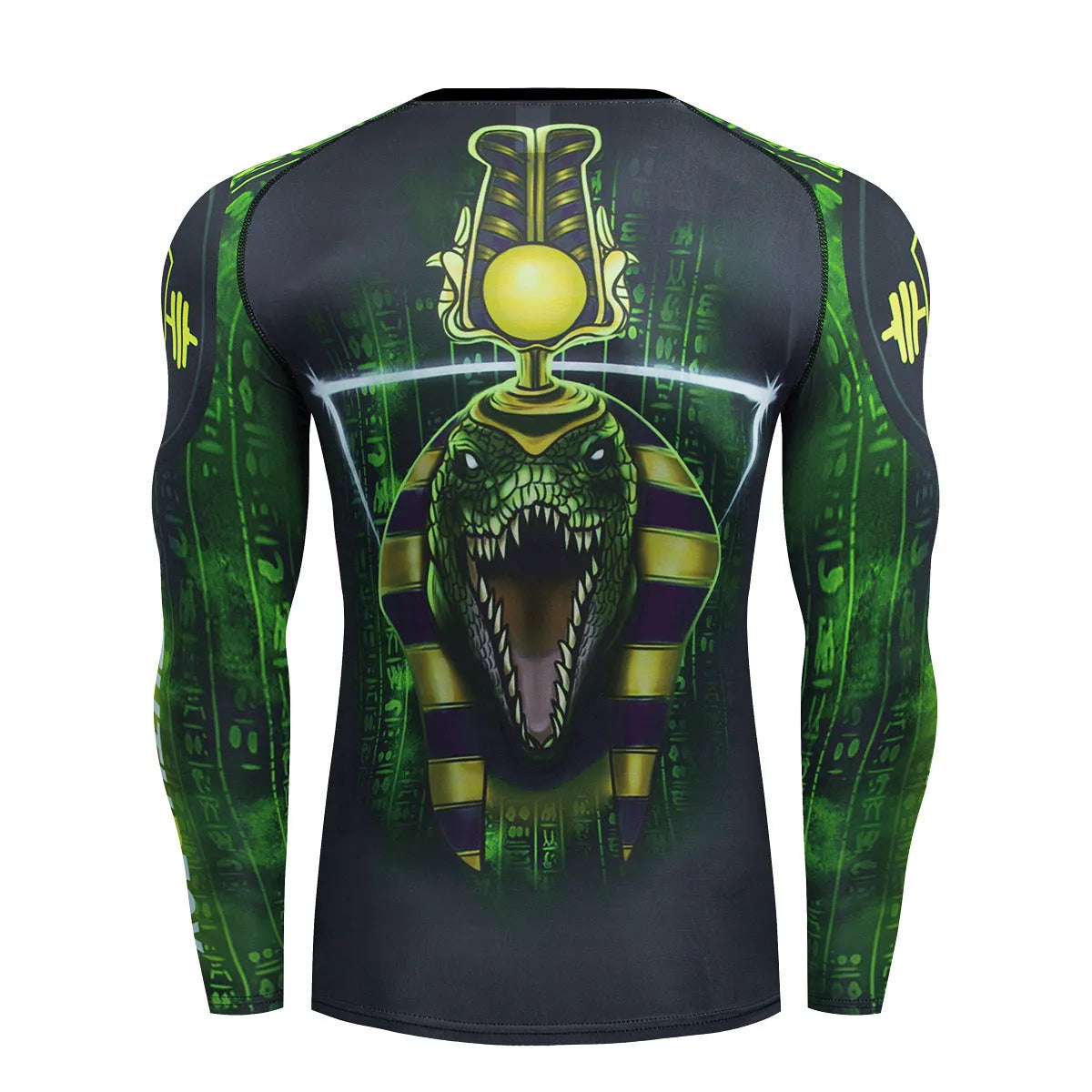 Man wearing a slim-fit, long sleeve printed sports suit for running or fitness training.