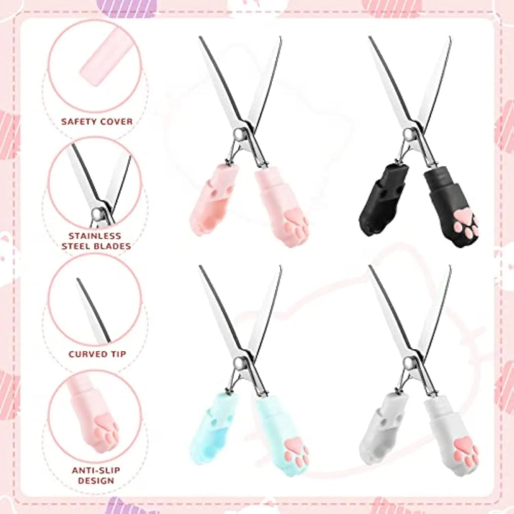 Cat paw mini folding safety scissors with stainless steel blades in four colour options