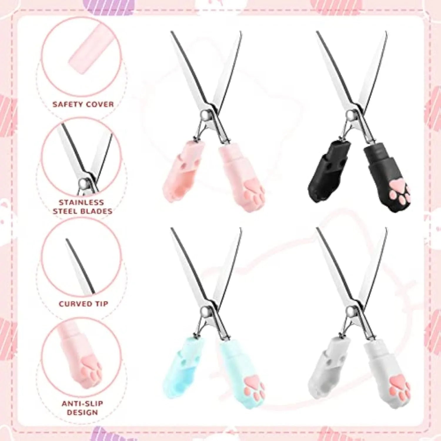 Cat paw mini folding safety scissors with stainless steel blades in four colour options