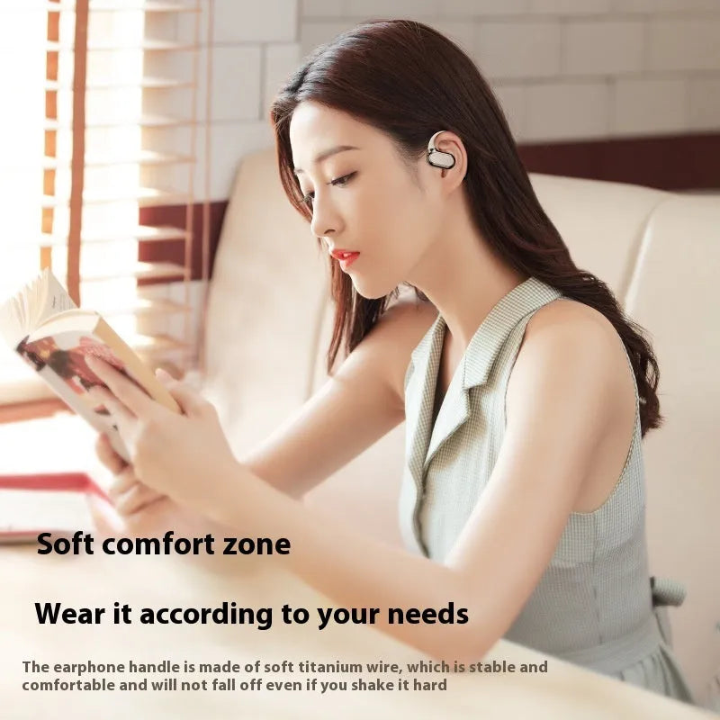 Q11 ear hook Bluetooth headset in Supreme Enamel White with digital display showing battery level