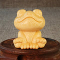 Solid bamboo smiling frog carving ornament with cartoon cute style measuring 5cm tall