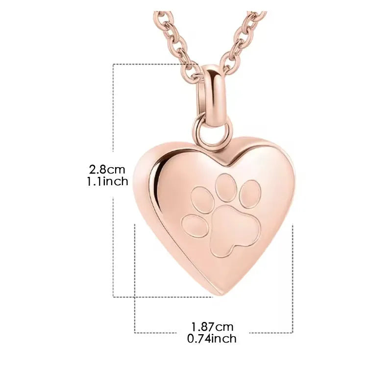 Titanium steel heart pendant necklace with paw print design and openable casket feature.