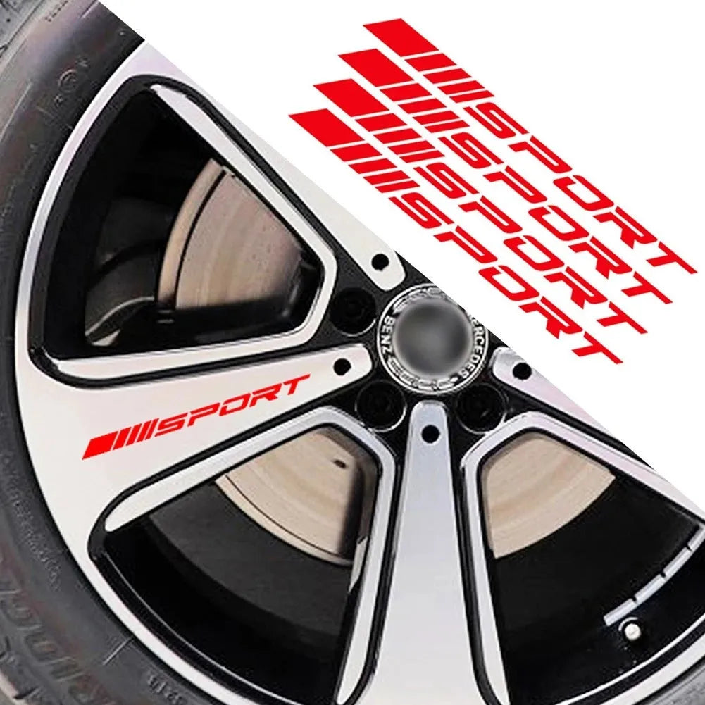 PET sports hollow design car rim stickers in black, red and white colours
