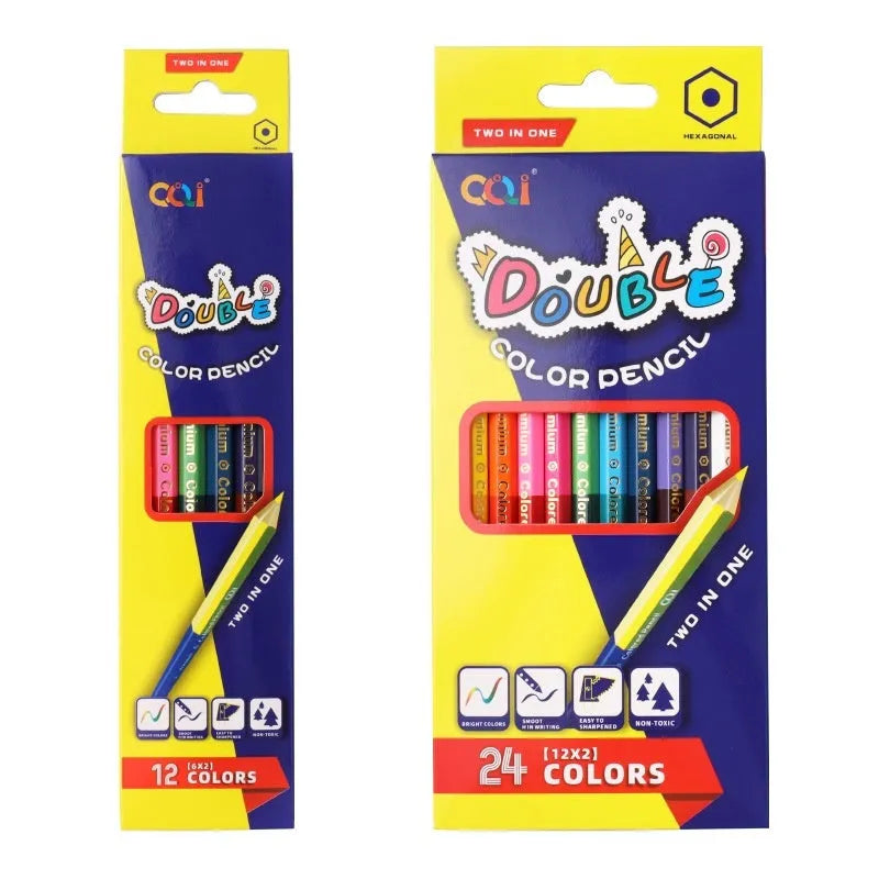 Wooden colour pencil set with double-headed brushes in organised colour selection