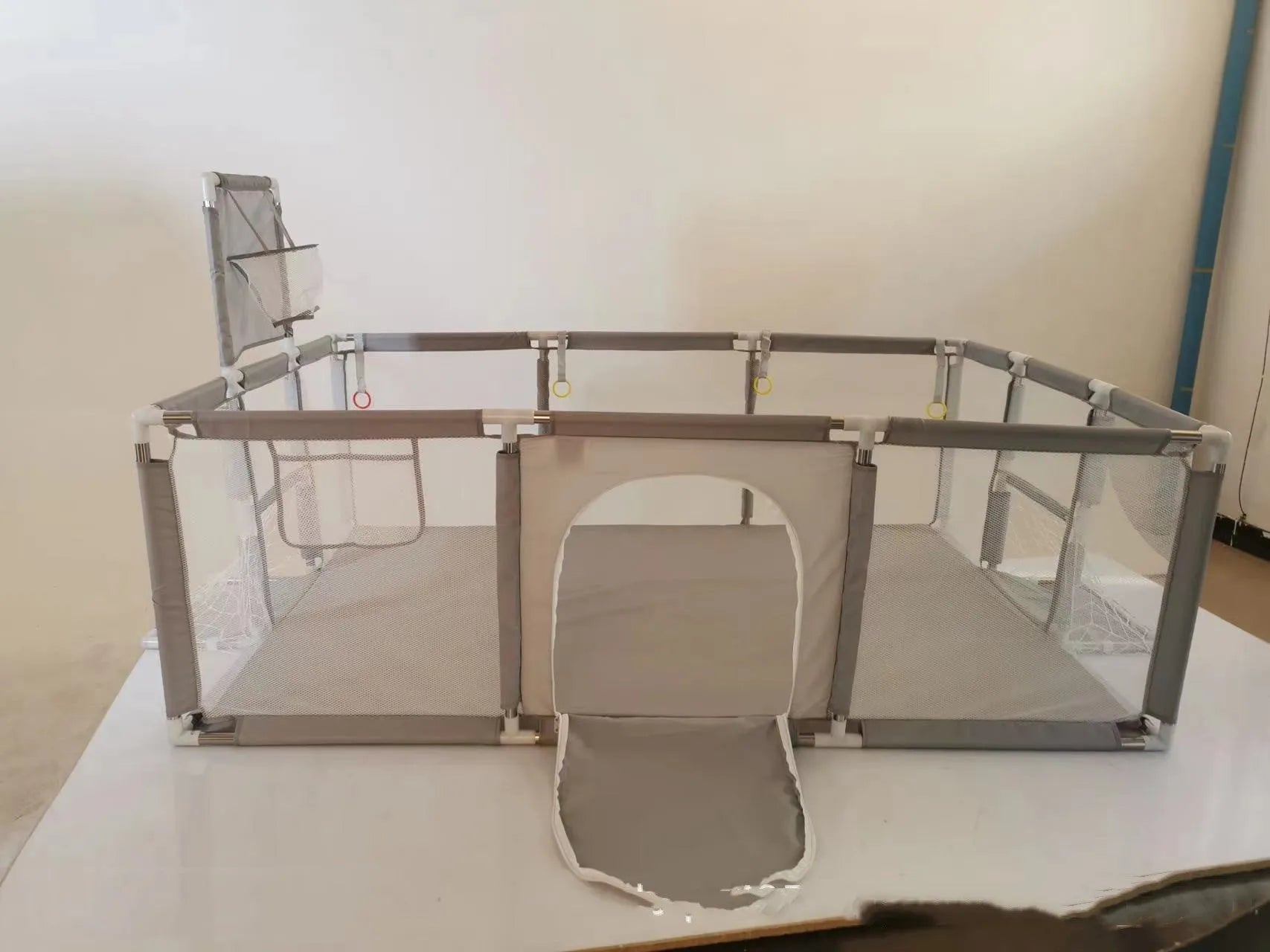 Children's tent playpen with Oxford cloth fence and stainless steel frame in dark grey, 1.22x2.3x1.05m, for indoor play