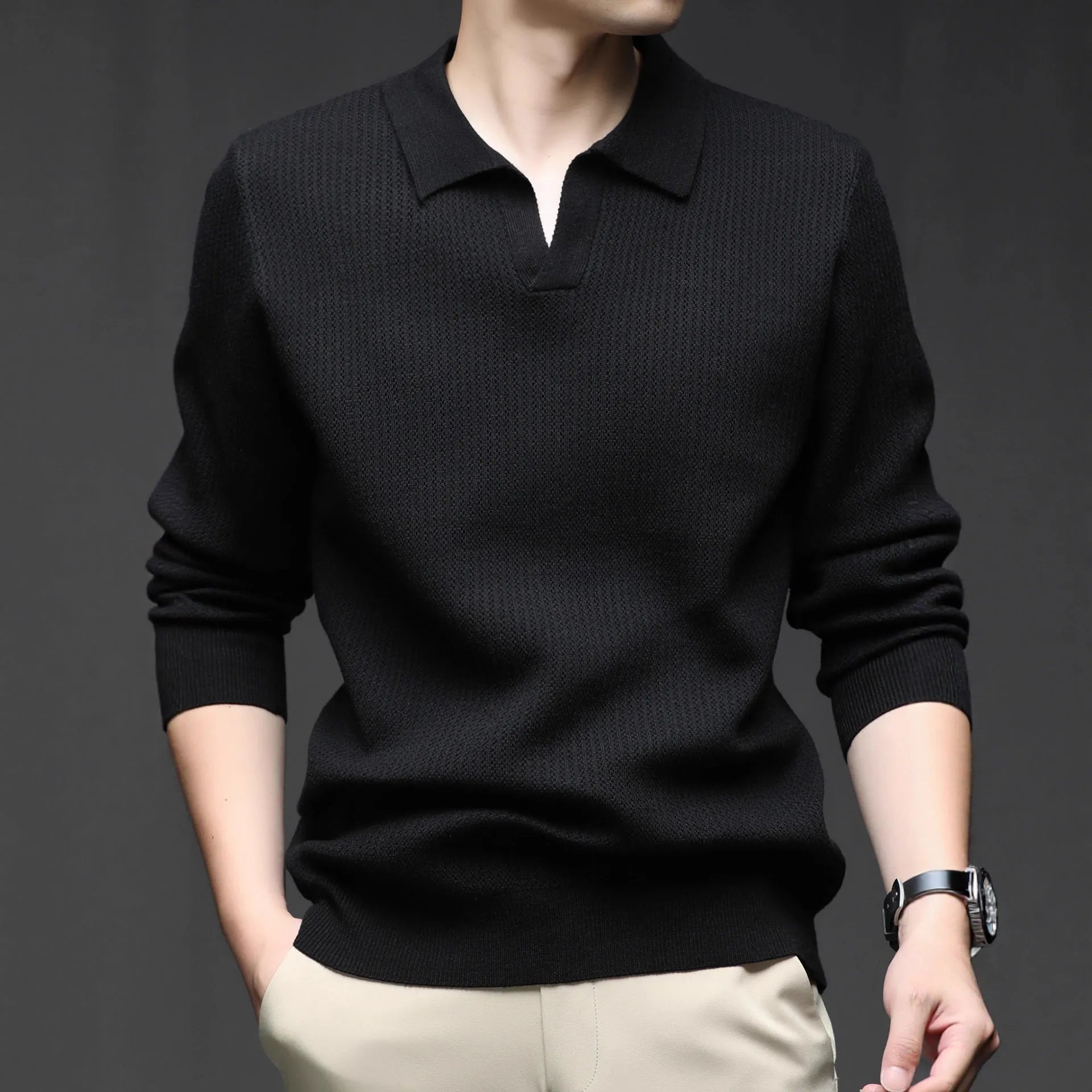 Men's loose fit long sleeve pullover sweater in green, shown flat.