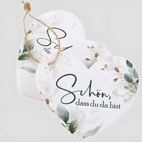 50-piece set of half-handmade paper gift tags in flower and heart shapes, two colour styles.