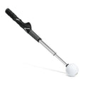 Telescopic stainless steel golf swing trainer shown in black, blue, and red colour options