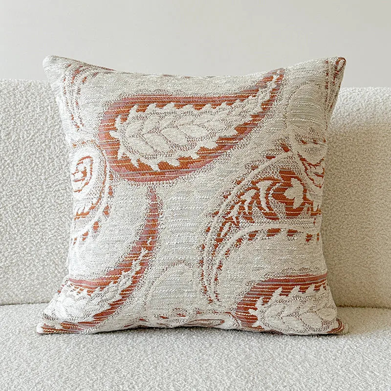 American-style yarn-dyed jacquard sofa pillow with paisley pattern showing plant and flower details