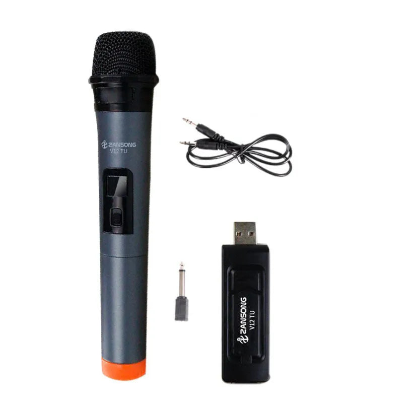 Black V12 wired dynamic handheld microphone with USB receiver and audio cable