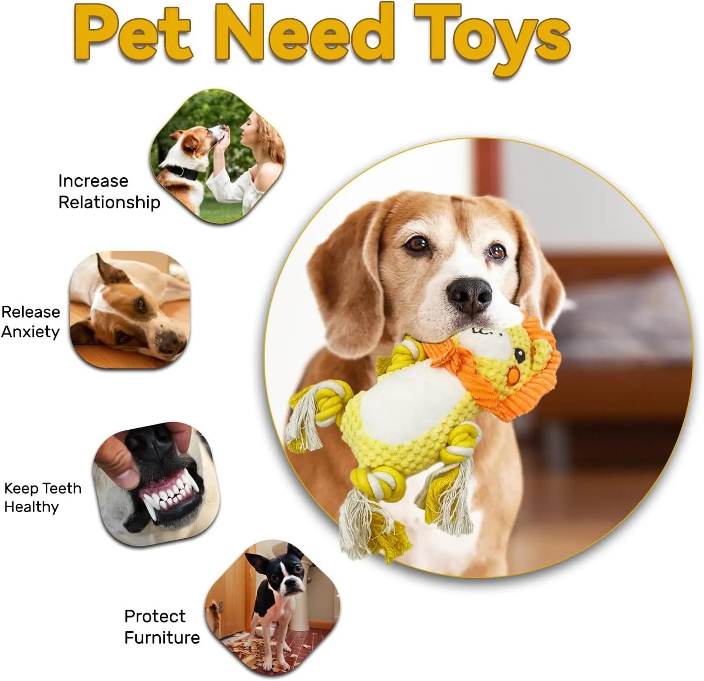 Lion and monkey soft plush squeaky dog toys bundle for medium large dogs