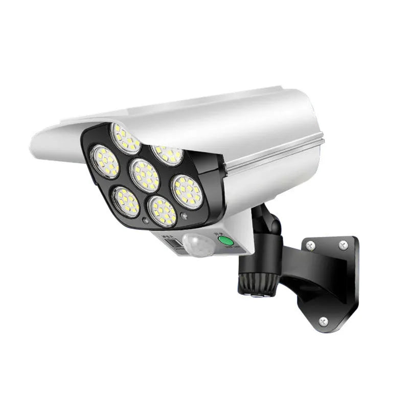 Solar simulation monitor lamp for outdoor security with waterproof LED illumination and motion sensor