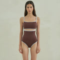 Brown triangle style one-piece swimsuit for women in nylon fabric