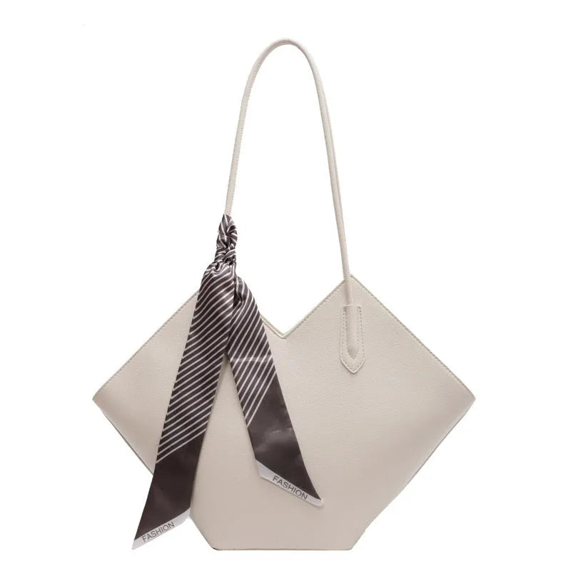 Women's PU leather shoulder bag in horizontal square design with 43cm width and sandwich pocket exterior
