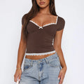 Women's short sleeve casual polyester top in sweet casual style, shown in multiple colours
