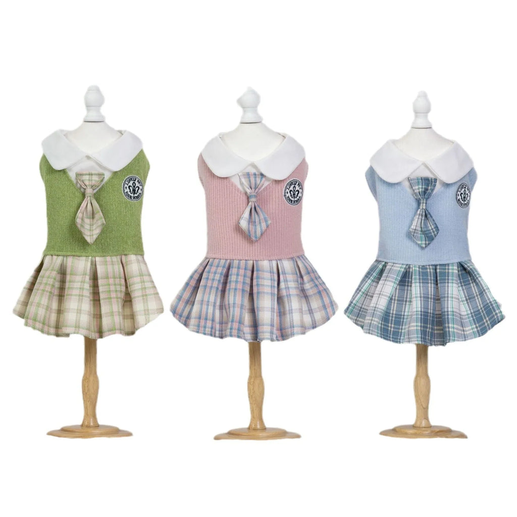 Tartan plaid polyester skirt for dogs and cats in princess style available in three colours