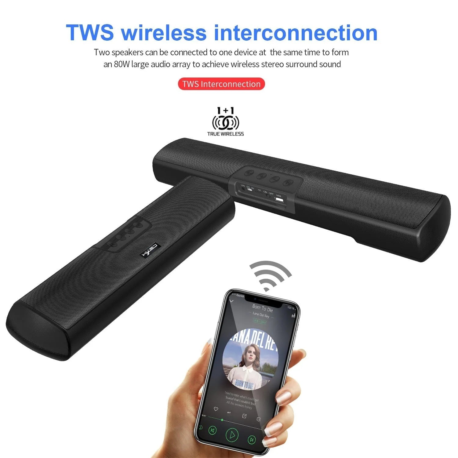 Black home Bluetooth wall-mounted wireless speaker with 2×10W dual horn on a desk