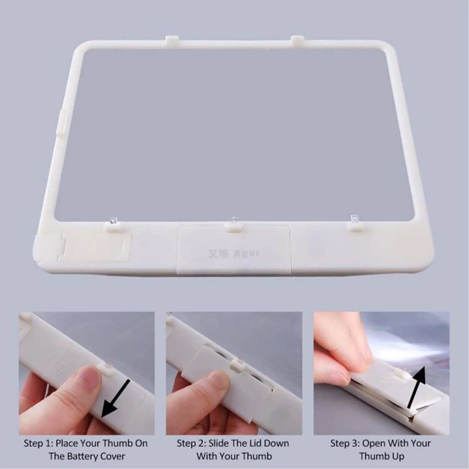 Black handheld 3x magnifying glass with built-in white LED light on a PVC handle.