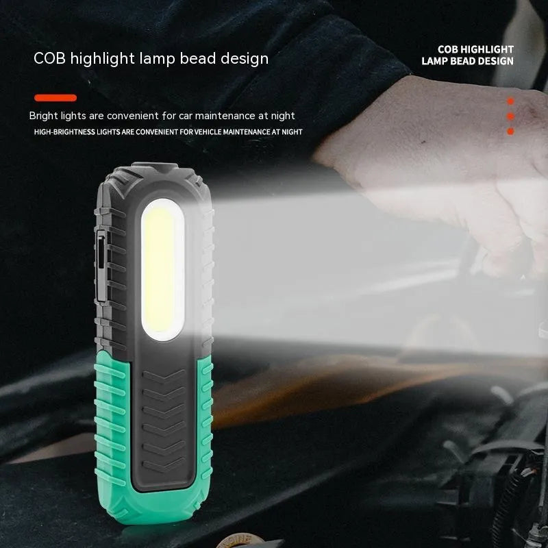 Black and green USB rechargeable auto repair work light with drop-resistant ABS plastic construction