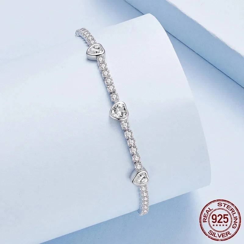 S925 sterling silver bracelet with loving heart pendant and shining zircon stone, BSB208 colour
