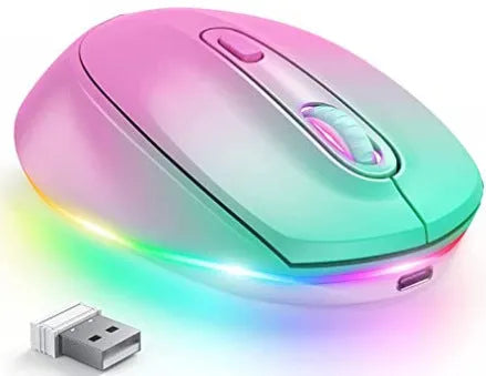 24g ultralight wireless ergonomic mouse in various colours, shown with USB charging cable.