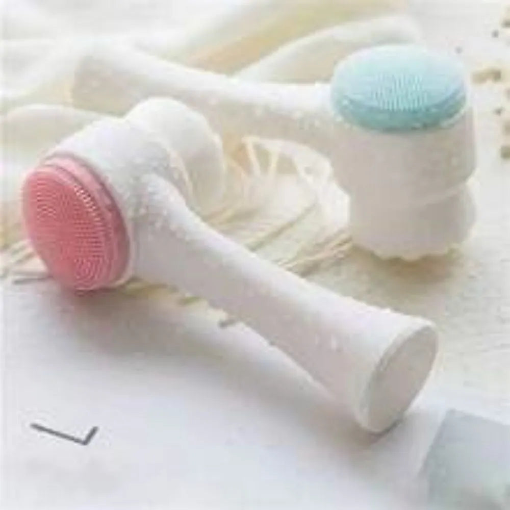 Blue and pink easy clean nylon pet paw brush for dogs and cats on a white background