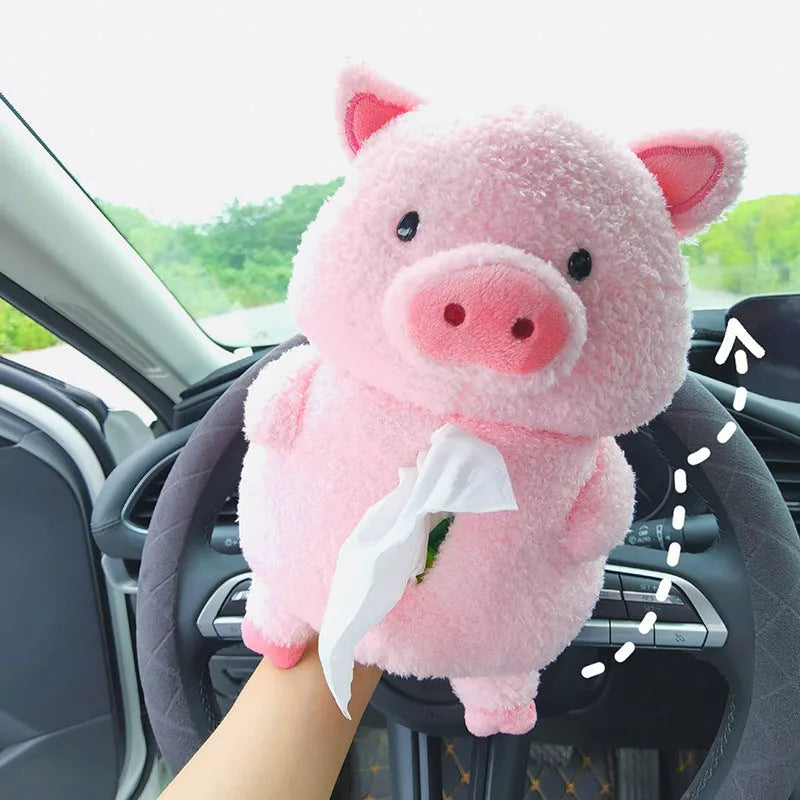 Plush cartoon animal car tissue box for interior decoration in lamb or pig models