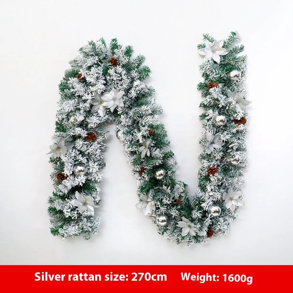 American-style flocked rattan Christmas garland in a twisted PVC vine design