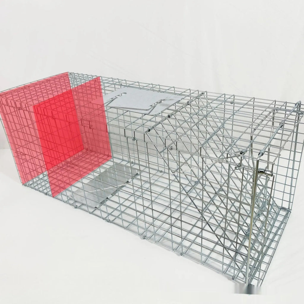 Fully automatic foldable cat trap cage galvanised steel 60x20x18cm with pedal mechanism on grass