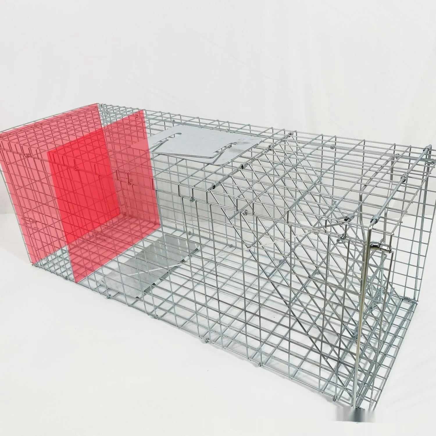 Fully automatic foldable cat trap cage galvanised steel 60x20x18cm with pedal mechanism on grass