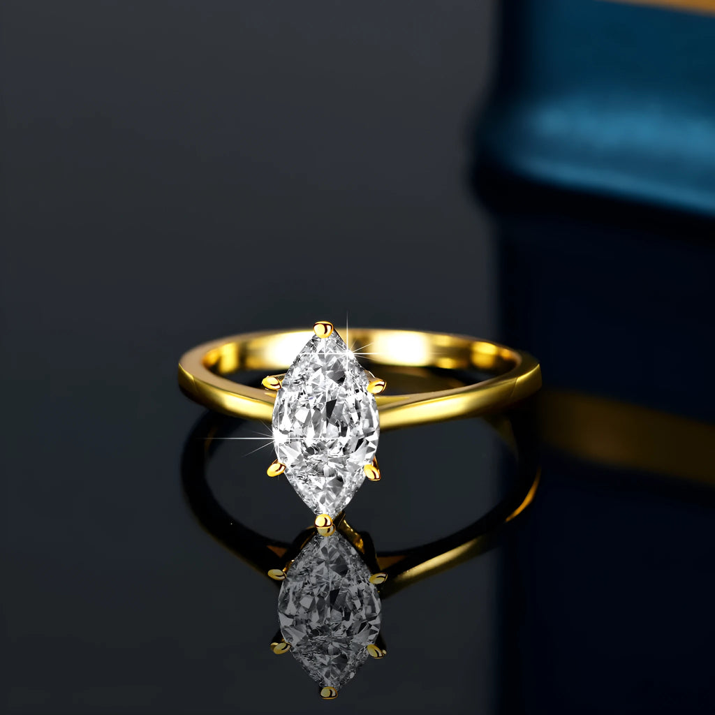 S925 silver ring with 1 carat moissanite inlaid in geometric cross shape on white background