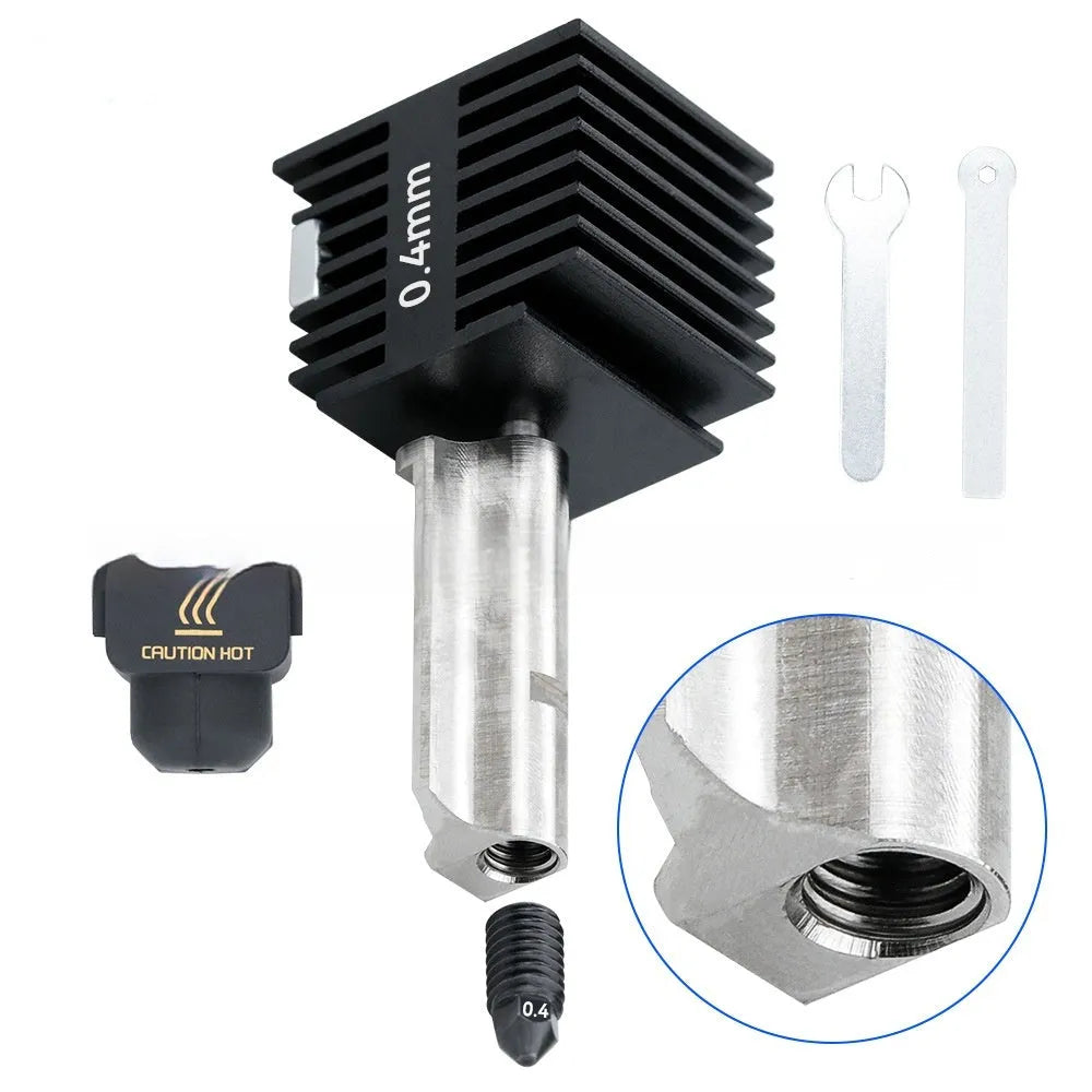 Hardened steel hot end nozzle kit with four sizes for Bambu Lab A1 Mini 3D printer, includes black silicone sleeve.