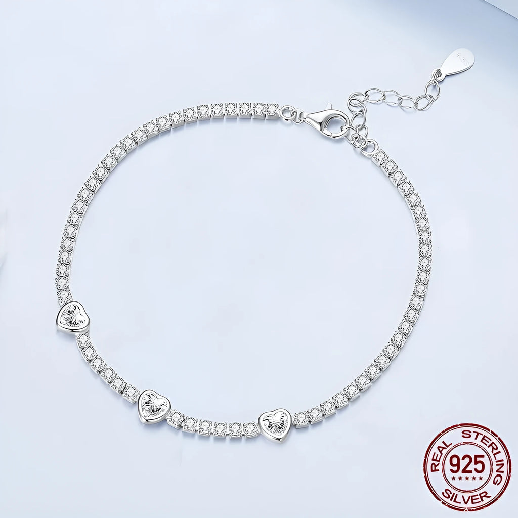 S925 sterling silver bracelet with loving heart pendant and shining zircon stone, BSB208 colour