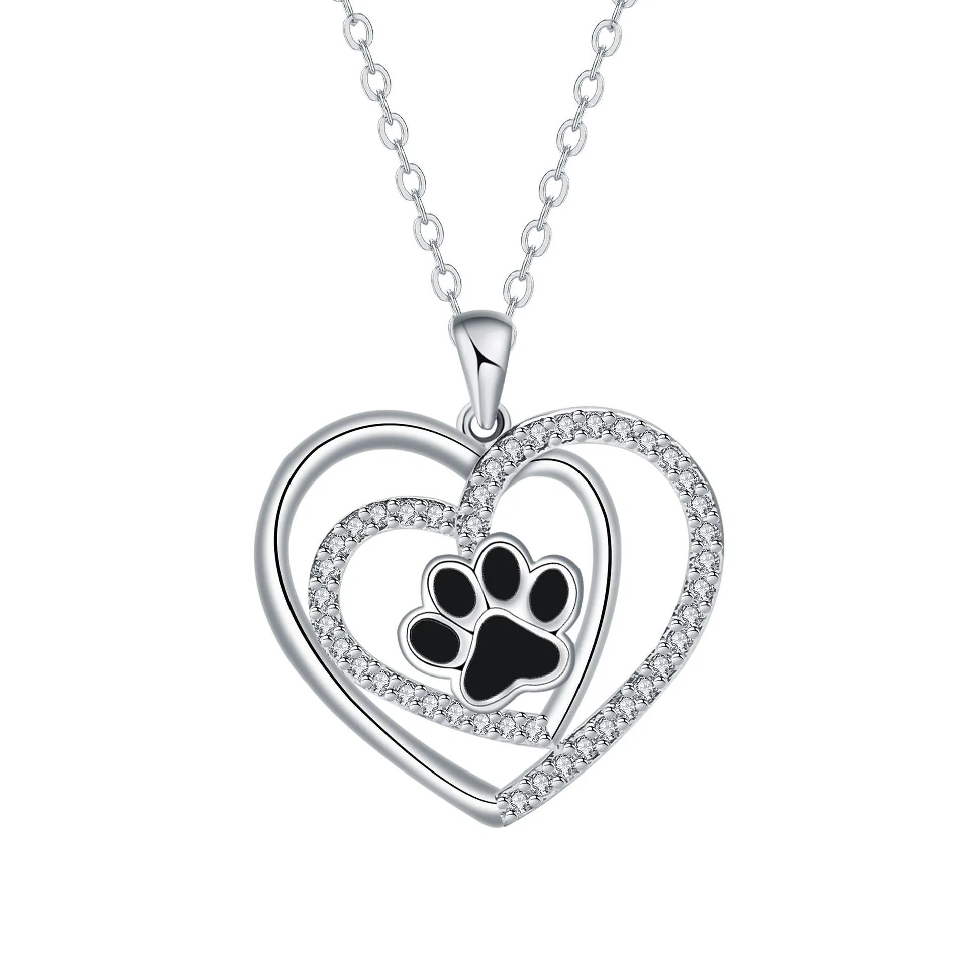Women's copper dog paw footprints necklace with heart pendant and cross chain