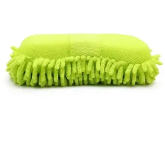 Silvery green microfiber car wash sponge measuring 14 by 25 centimetres for vehicle cleaning