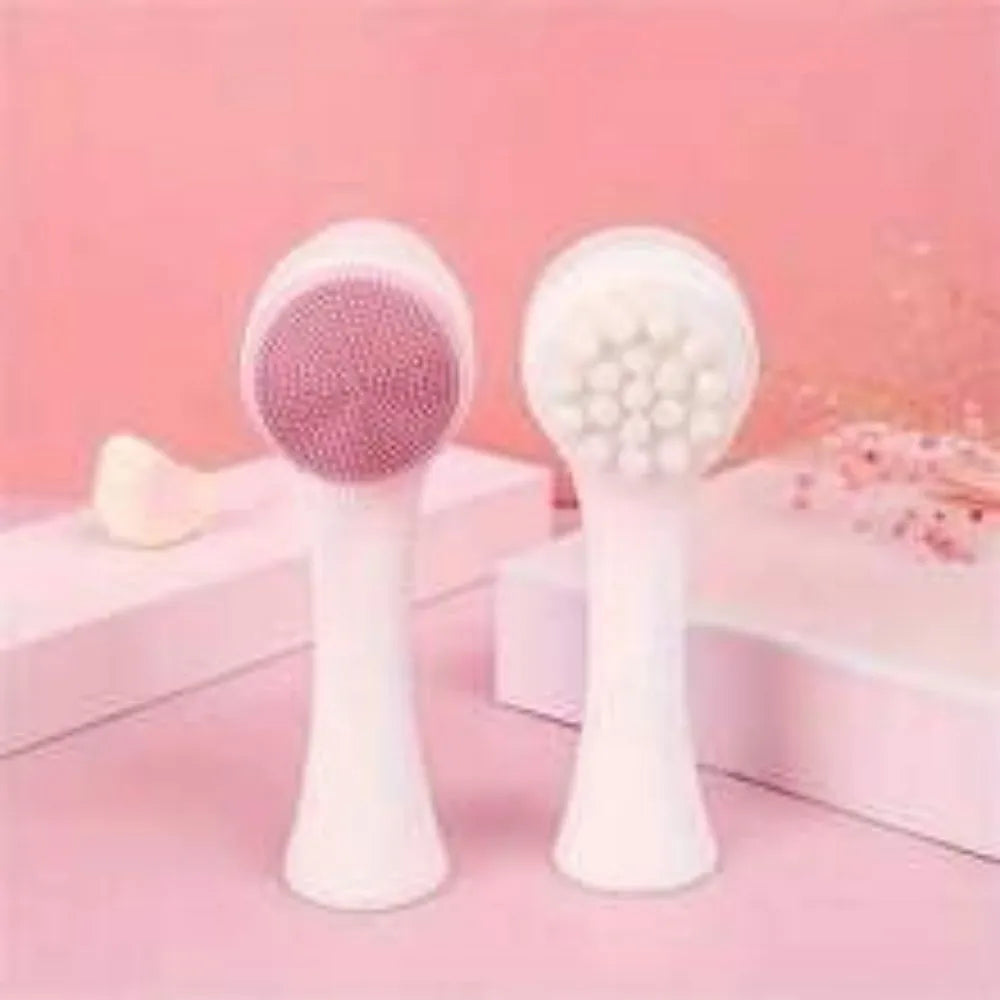 Blue and pink easy clean nylon pet paw brush for dogs and cats on a white background